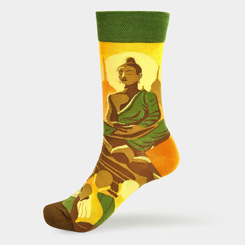 Buddha Stones "Be Here Now" Casual Buddha Lotus Dragonfly Women's Socks Includes Gift Message Card - image 1