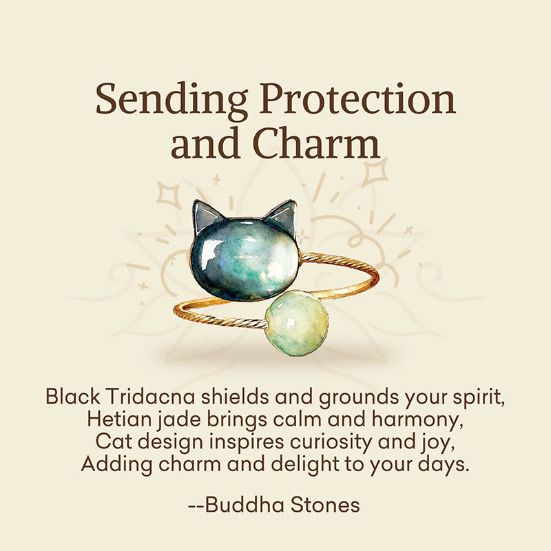 Buddha Stones "Sending Protection and Charm" Tridacna Stone Cat Ring Includes Gift Message Card - image 2