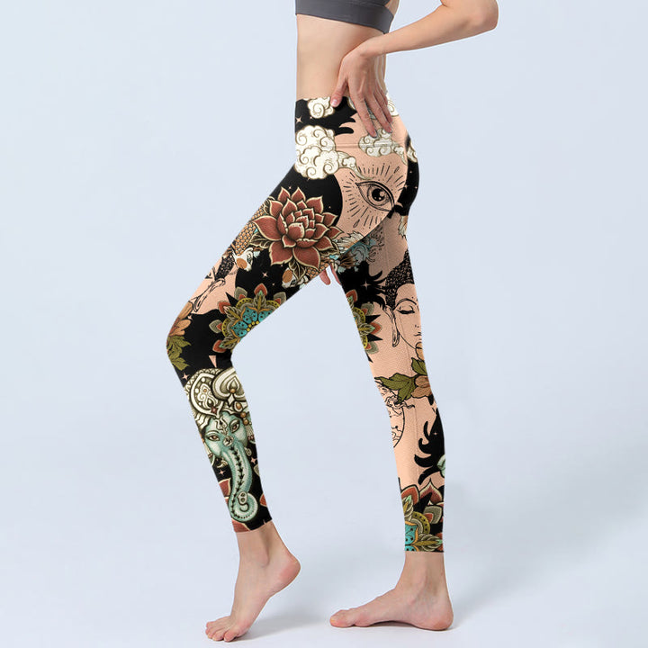 Buddha Stones Lotus Ganesh Mandala Evil Eye Koi Fish Yin Yang Shape Gym Leggings Women's Yoga Pants - image 2