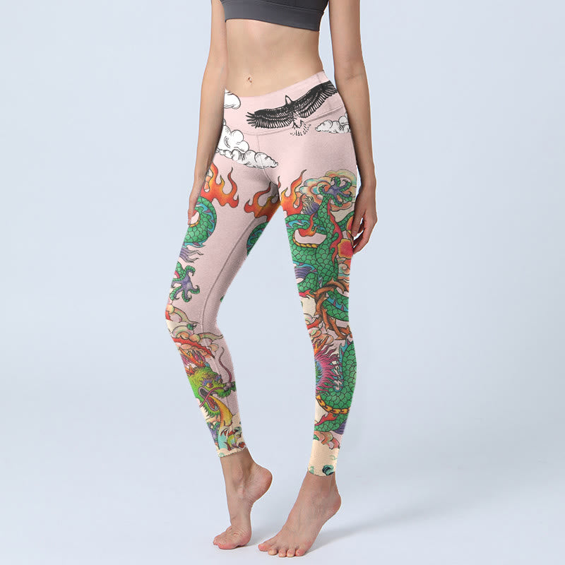 Buddha Stones Dragon Rose Eagle Waves Auspicious Clouds Pattern Gym Leggings Women's Yoga Pants - LavenderBlush - US18，UK/AU22，EU50 (4XL) - image 0