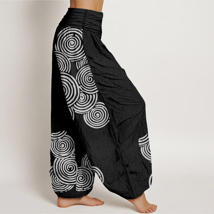Buddha Stones Printed White Spiral Pattern Women's Elastic Waist Harem Pure Cotton Pants - image 6