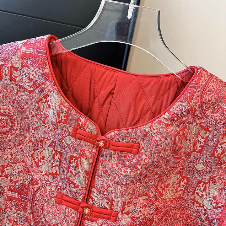 Buddha Stones Women's Jacquard Symmetric Floral Pattern Long Sleeve Jacket With Pockets - image 6