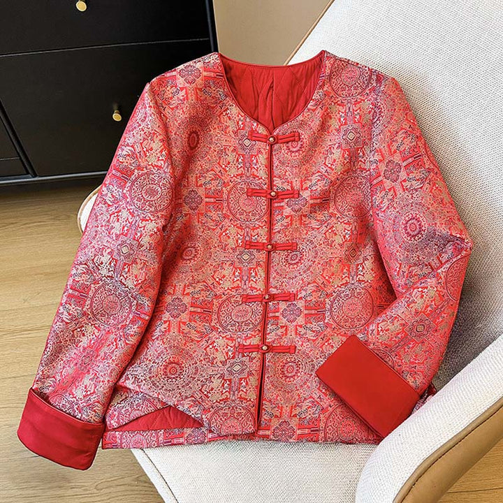 Buddha Stones Women's Jacquard Symmetric Floral Pattern Long Sleeve Jacket With Pockets - image 1