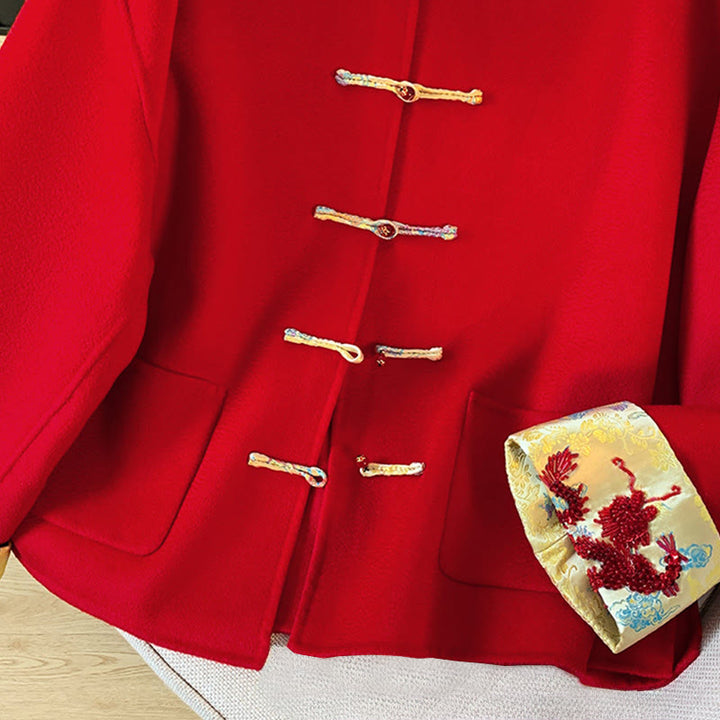 Buddha Stones Winter Embroidery Buttons Design Long Sleeve Women's Cotton Jacket With Pockets - image 6