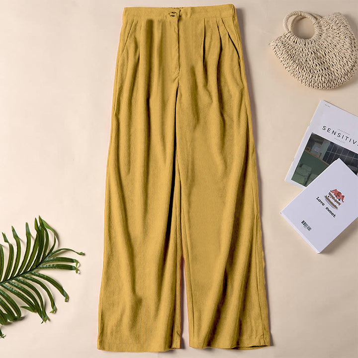 Buddha Stones Casual Corduroy Straight-leg Women's Pants With Pockets - Goldenrod - US14，UK/AU18，EU46 (2XL) - image 14