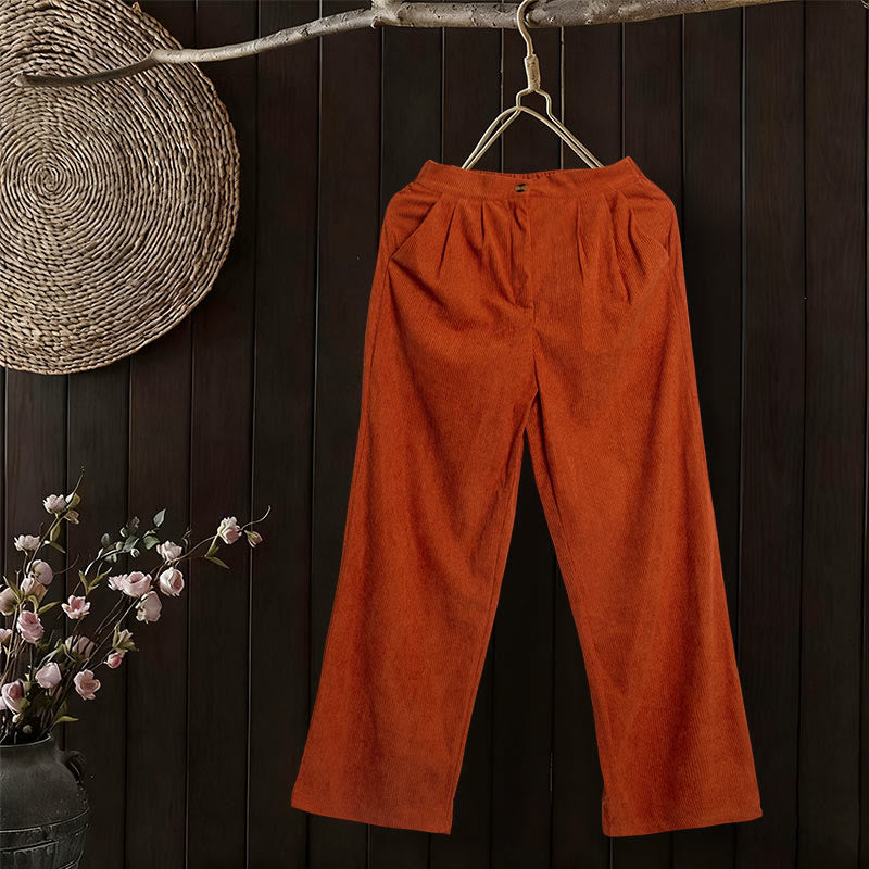 Buddha Stones Casual Corduroy Straight-leg Women's Pants With Pockets - image 30