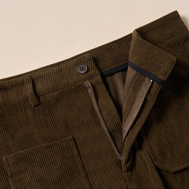 Buddha Stones Plain Corduroy Polyester Women's Buttons Wide Leg Pants With Pockets - image 7