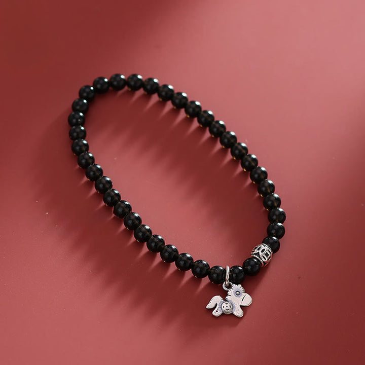 Buddha Stones Year Of The Horse 925 Sterling Silver Natural Black Obsidian Strength Bracelet - image 9