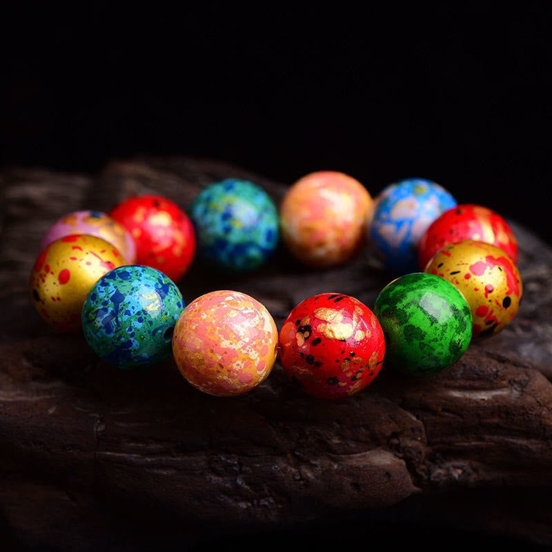 Buddha Stones Multicolored Lacquer Craft Sandalwood Single Wrap Beaded Protection Bracelet - image 2