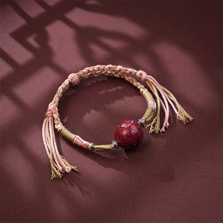 Buddha Stones Lacquer Craft Bead Multicolored Braided String Bracelet - LightPink - image 3