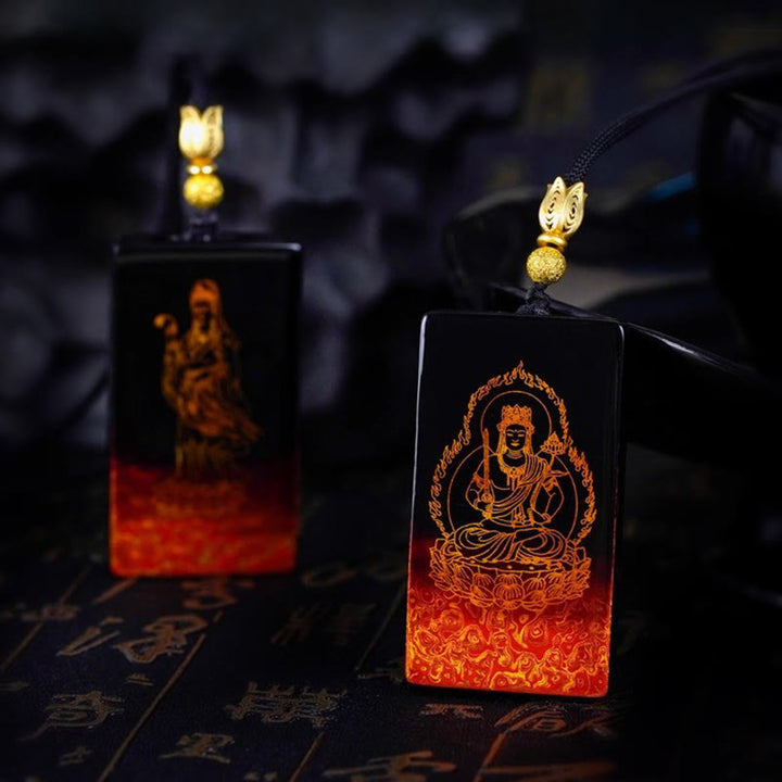 Buddha Stones Chinese Zodiac Natal Buddha Fu Character Lacquer Craft Sandalwood Pendant Necklace - image 10