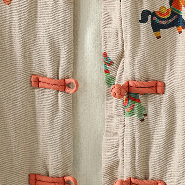 Buddha Stones Horse Fu Character Pattern Frog-Button Design Women's Cotton Long Sleeve Thickened Jacket - image 9