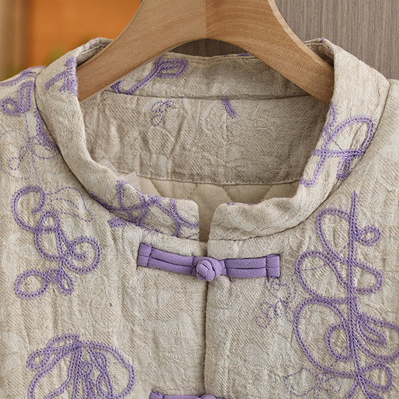 Buddha Stones Women's Winter Long Sleeve Stand Collar Frog-buttons Cotton-padded Jacket With Pockets - image 9