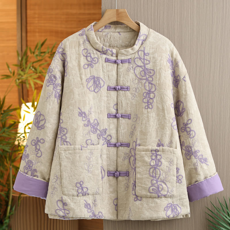 Buddha Stones Women's Winter Long Sleeve Stand Collar Frog-buttons Cotton-padded Jacket With Pockets - MediumOrchid - US14，UK/AU18，EU46 (2XL) - image 7