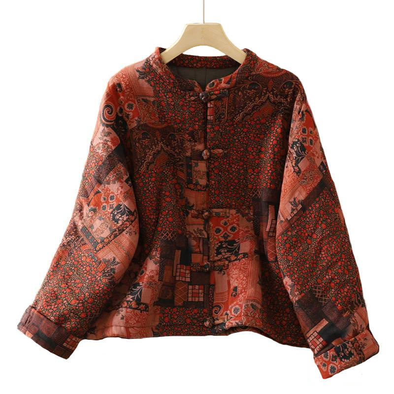 Buddha Stones Women's Ethnic Floral Long Sleeve Frog-buttons Cotton Thermal Jacket - image 12