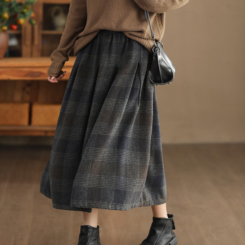 Buddha Stones Women's Winter Plaid Pattern Thermal 7-8 Length Skirt With Pockets - image 16