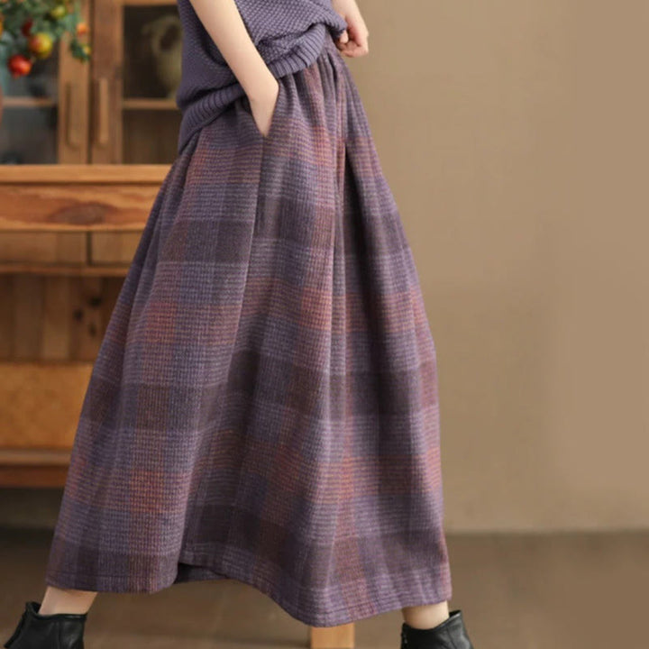 Buddha Stones Women's Winter Plaid Pattern Thermal 7-8 Length Skirt With Pockets - MediumOrchid - US6，UK/AU10，EU38 (XL) - image 0