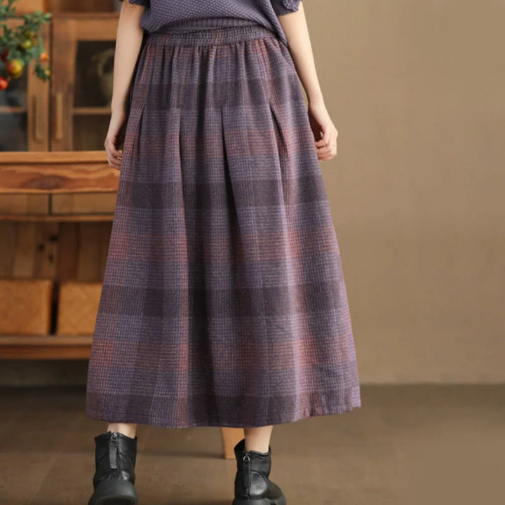 Buddha Stones Women's Winter Plaid Pattern Cotton Thermal 7-8 Length Skirt With Pockets - image 3