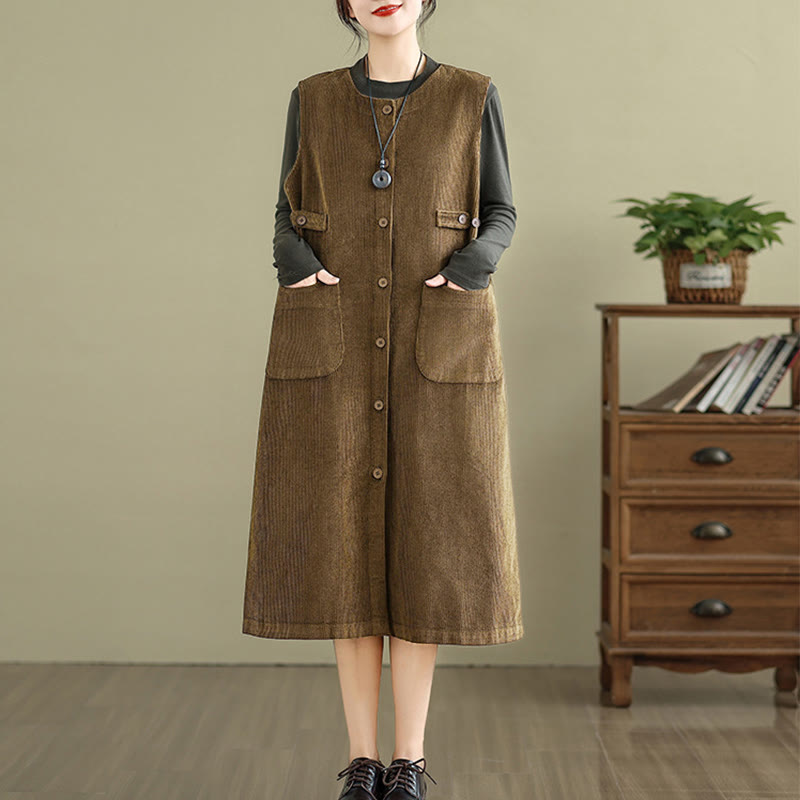 Buddha Stones Pure Colo Buttons Sleeveless Midi Dress With Pockets - Sienna - US8-10，UK/AU12-14，EU40-42 (2XL) - image 0