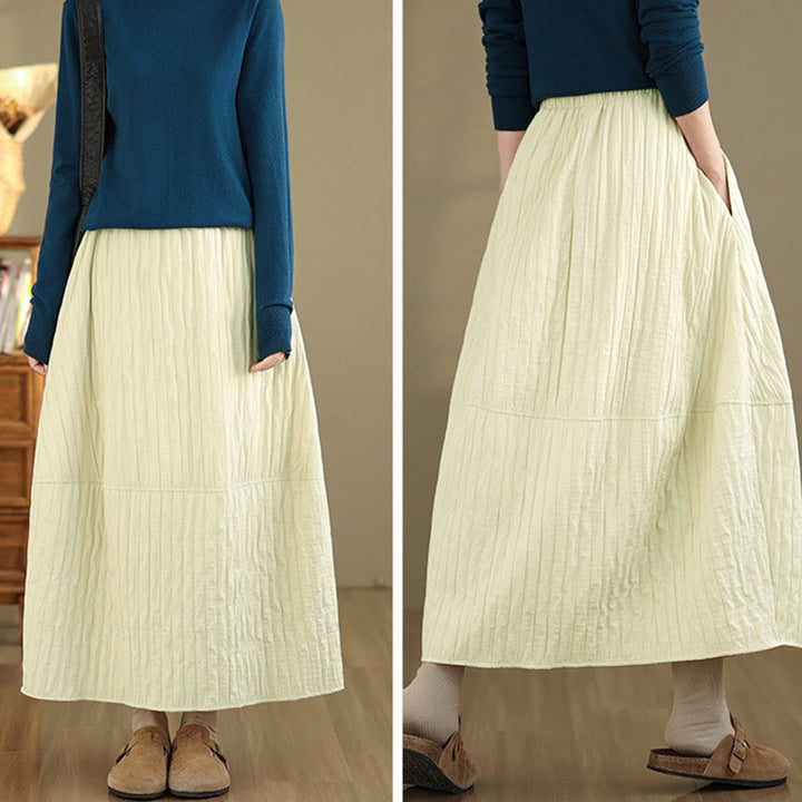 Buddha Stones Plain Pleats Design Elastic Waist Women's Thermal Skirt With Pockets - image 13