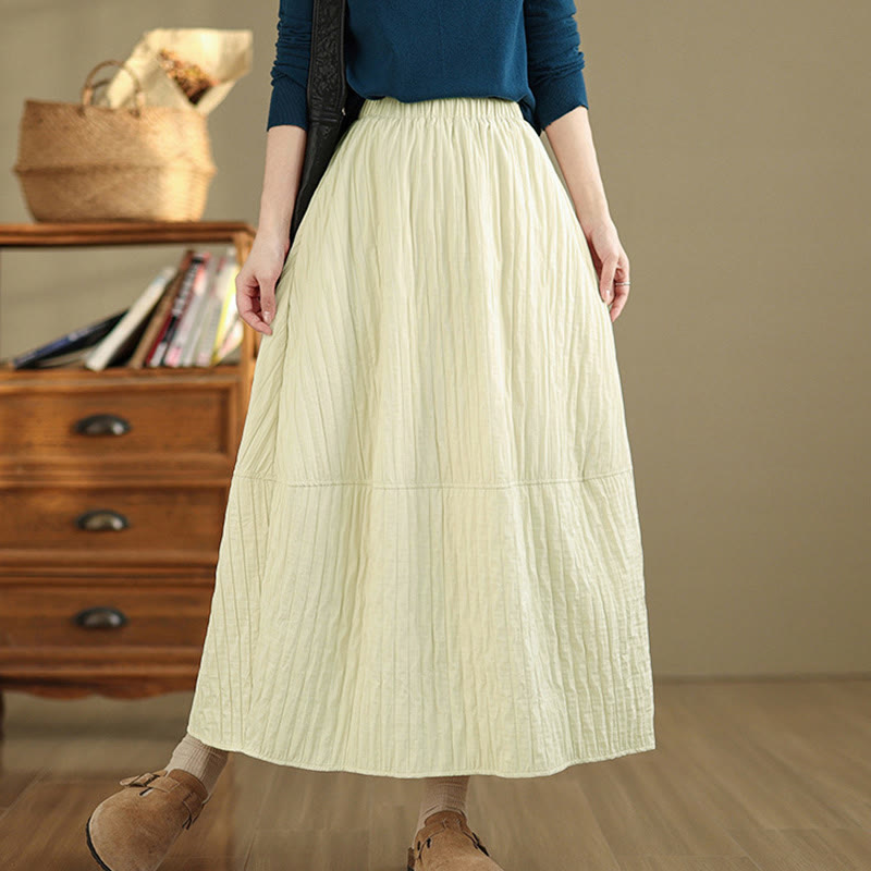 Buddha Stones Plain Pleats Design Elastic Waist Women's Thermal Skirt With Pockets - LemonChiffon - US8-10，UK/AU12-14，EU40-42 (2XL) - image 9