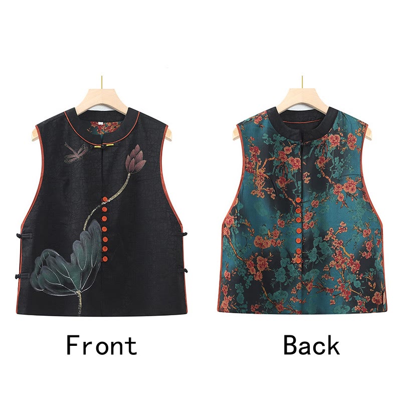 Buddha Stones Vintage Embroidery Jacquard Weave Flower Pattern Vest - image 3