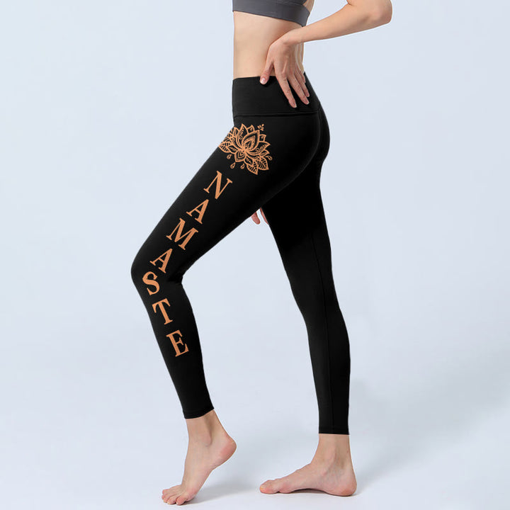 Buddha Stones Namaste Lotus Shape Gym Leggings Women's Yoga Pants - image 2