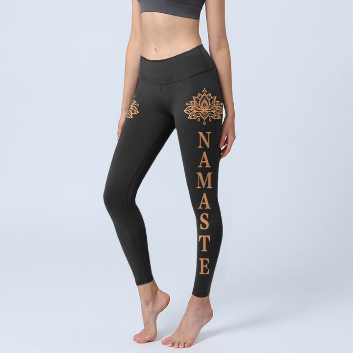 Buddha Stones Namaste Lotus Shape Gym Leggings Women's Yoga Pants - Blcak - US18，UK/AU22，EU50 (4XL) - image 0