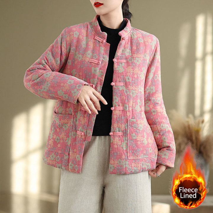 Buddha Stones Women's Winter Thicken Cotton Floral Pattern Long Sleeve Jacket With Pockets - DeepPink - US8-10，UK/AU12-14，EU40-42 (2XL) - image 7