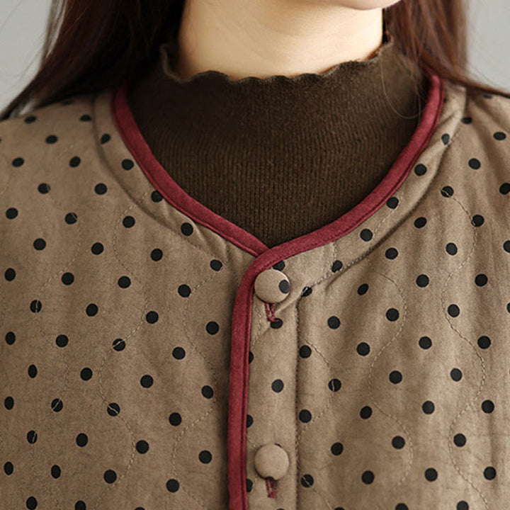 Buddha Stones Women's Reversible Design Dot Pattern Long Sleeve Thermal Cotton Jacket With Pockets - image 9