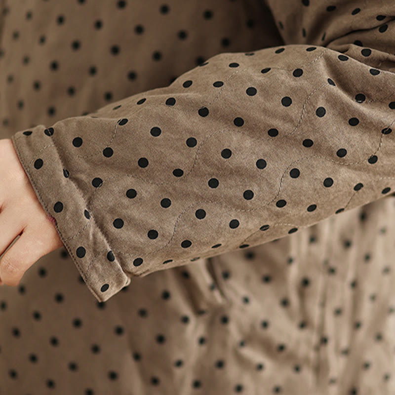 Buddha Stones Women's Reversible Design Dot Pattern Long Sleeve Thermal Cotton Jacket With Pockets - image 10