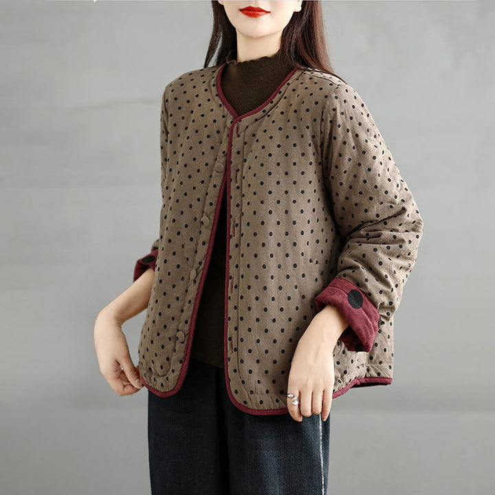 Buddha Stones Women's Reversible Design Dot Pattern Long Sleeve Thermal Cotton Jacket With Pockets - image 1