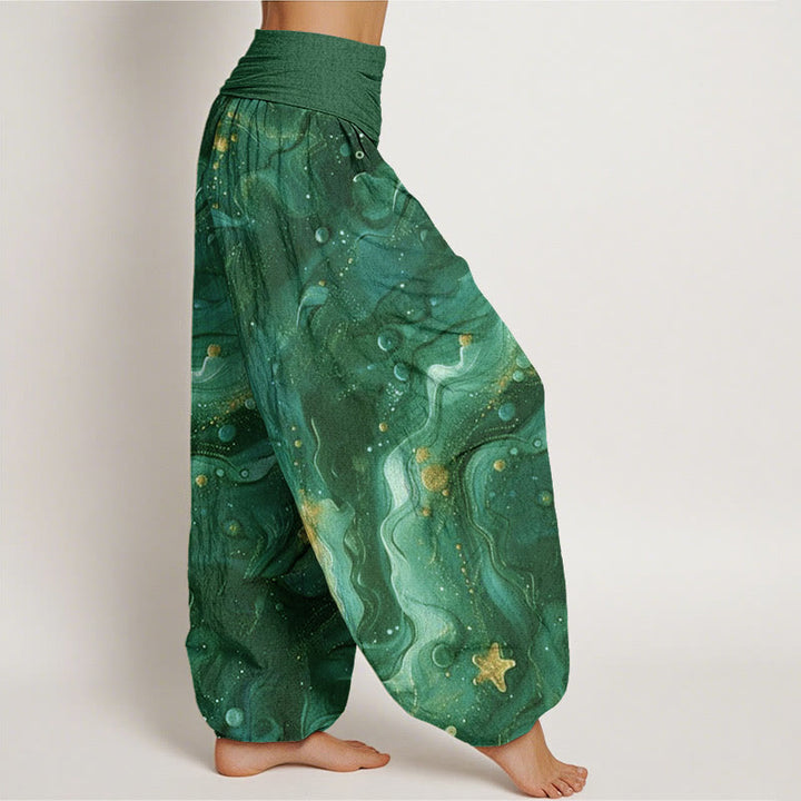 Buddha Stones Cotton Oceanic Golde Star Pattern Women's Elastic Waist Harem Pants - image 9