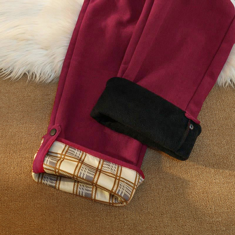 Buddha Stones Women's Patchwork Cotton Corduroy Fleece-Lined Wide Leg Pants With Pockets - image 33