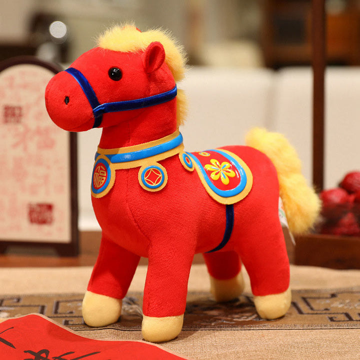 Buddha Stones Year of the Horse Bamboo Dragon Lotus Phoenix Plush Doll Home Decoration - Red Flower Horse - 20*9.5*16cm - image 20