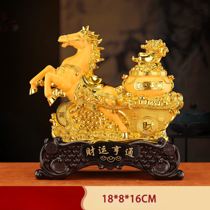 Buddha Stones  "Good Fortune" Year of the Horse Treasure Bowl Ingots Wealth Resin Home Decoration - Horse Treasure Bowl 18*8*16cm - image 1