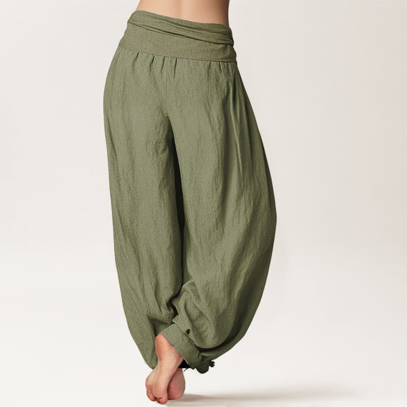 Buddha Stones Dragon Yin Yang Waves Flower Pattern Pure Cotton Women's Elastic Waist Harem Pants - image 15