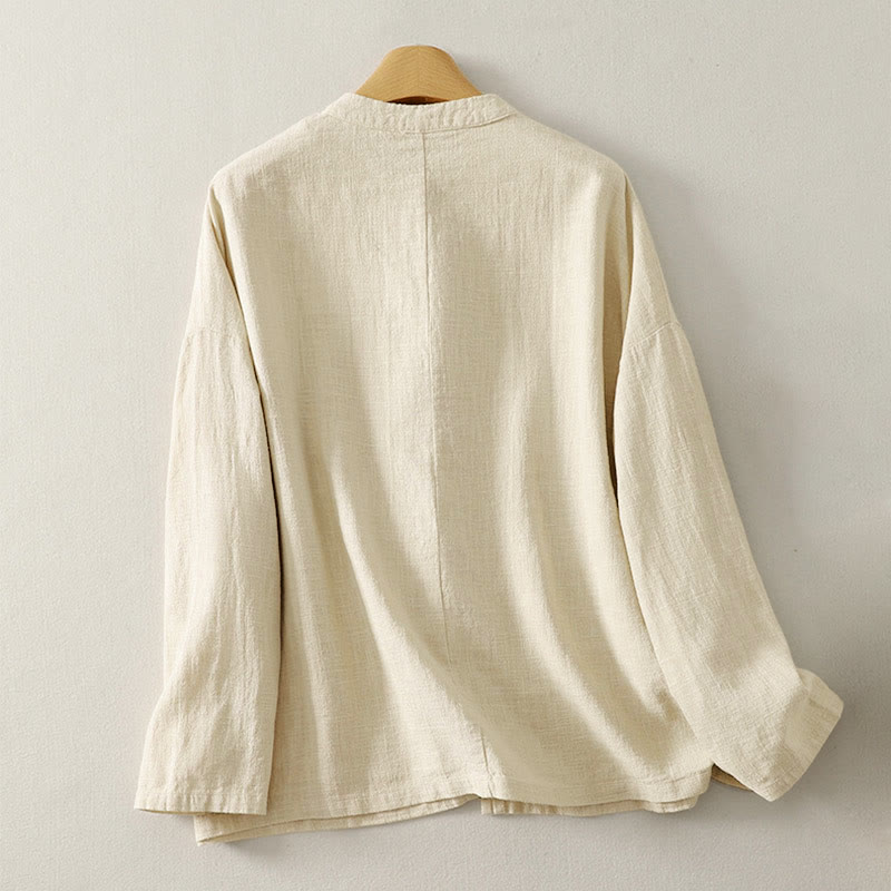 Buddha Stones Plain Chinese Frog-Button Long Sleeve Women's Cotton Linen Zen Clothing Shirt - image 7