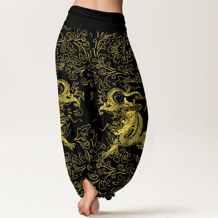 Buddha Stones Pure Cotton Dragon Floral Women's Elastic Waist Harem Pants - image 9