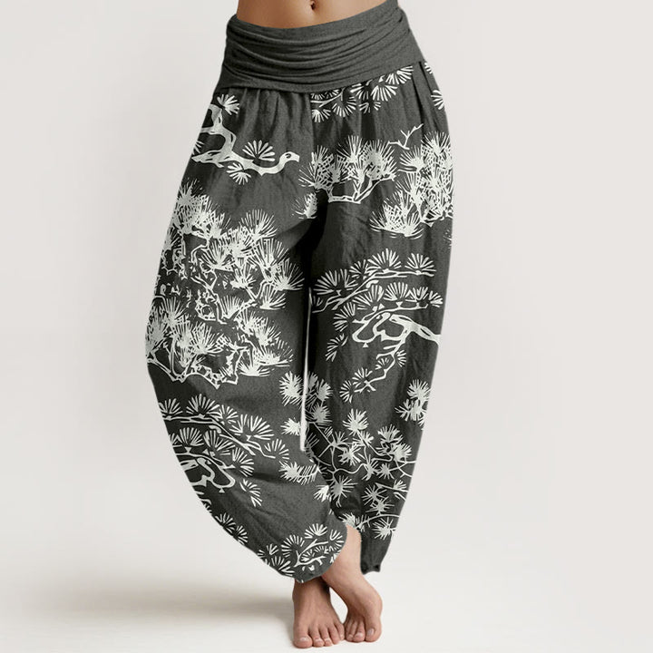 Buddha Stones Pure Cotton Pine Tree Branches Women's Elastic Waist Harem Pants - Gray - US16，UK/AU20，EU48 (3XL) - image 0