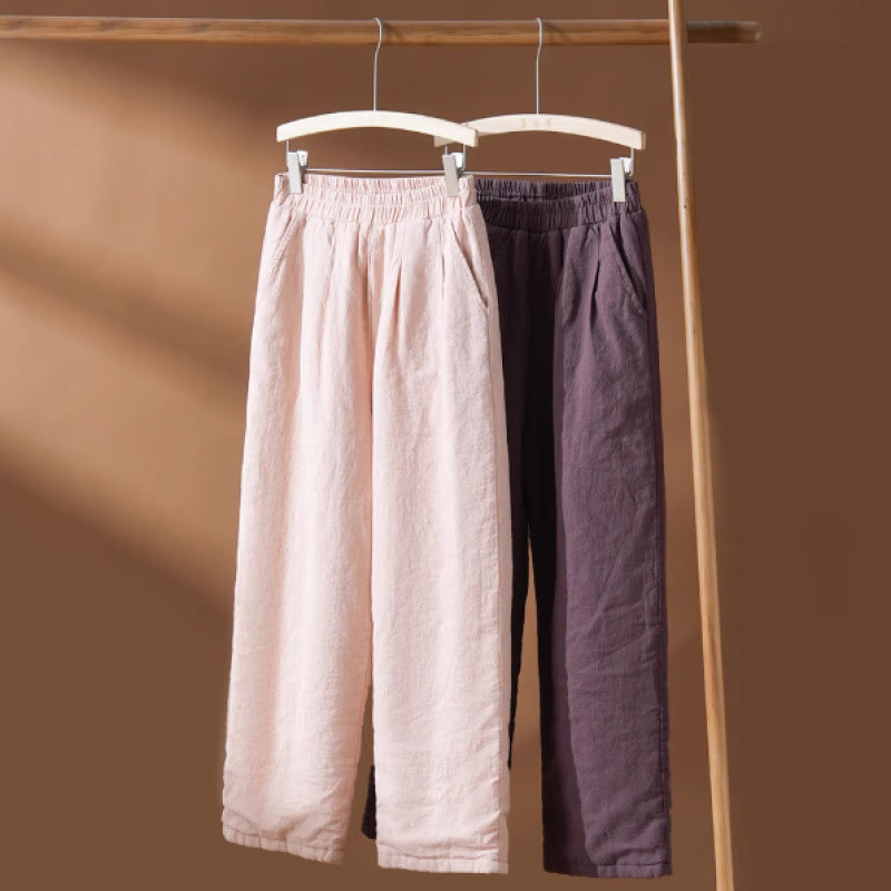 Buddha Stones Winter Plain Cotton Thermal Women's Wide Leg Pants With Pockets - image 5