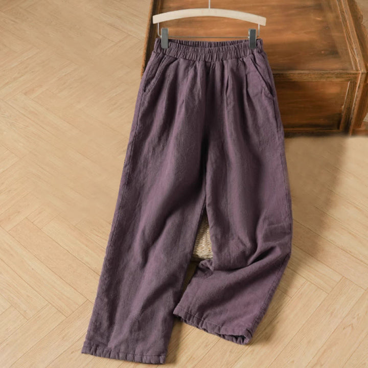 Buddha Stones Winter Plain Cotton Thermal Women's Wide Leg Pants With Pockets - Purple - US8-10，UK/AU12-14，EU40-42 (2XL) - image 0
