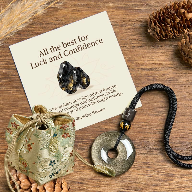 Buddha Stones "All the best for Luck and Confidence" Obsidian Necklace Includes Gift Message Card - Gold Sheen Obsidian - Deluxe Gift Bag (+$9.59) - image 7