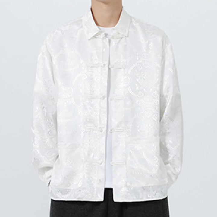 Buddha Stones Spring Jacquard Lapel Long Sleeve Men's Tang Suit Frog-Button Jacket With Pockets - image 22