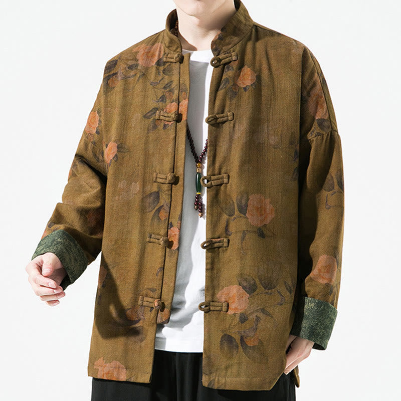 Buddha Stones Spring Printed Floral Pattern Men's Chinese Frog-button Long Sleeve Cotton Jacket - image 12