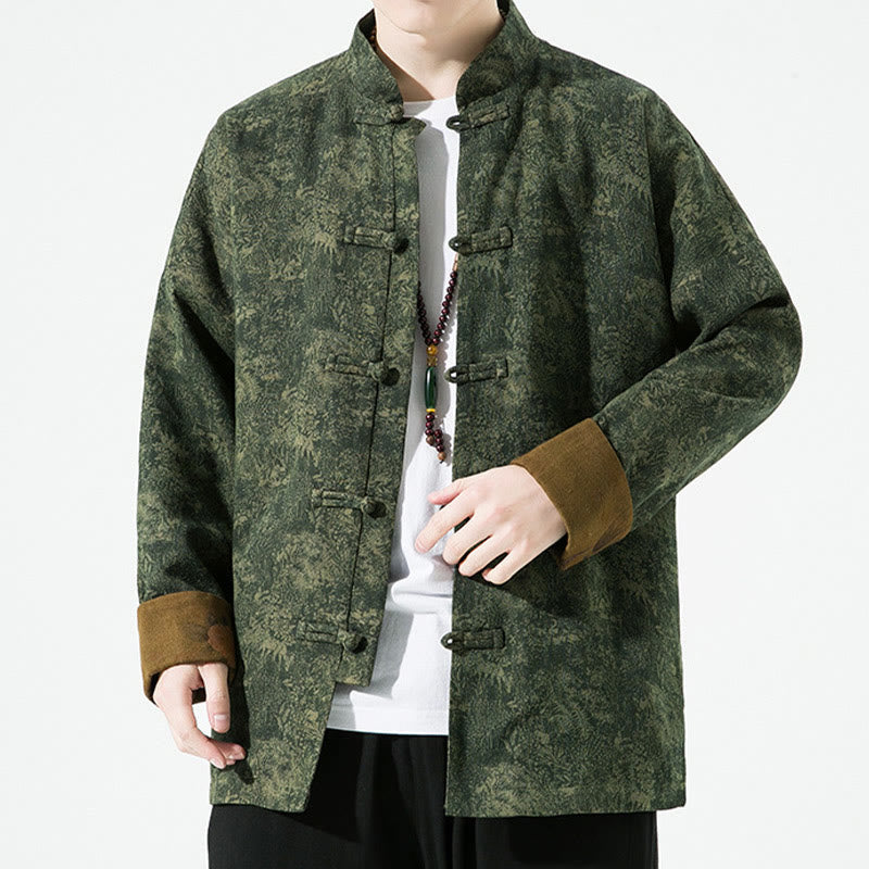 Buddha Stones Spring Printed Floral Pattern Men's Chinese Frog-button Long Sleeve Cotton Jacket - image 5