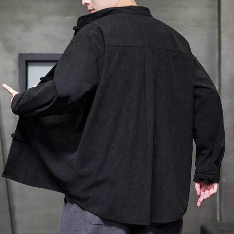 Buddha Stones Spring Chinese Embroidered Bamboo Men's Frog-button Long Sleeve Cotton Corduroy Jacket - image 34