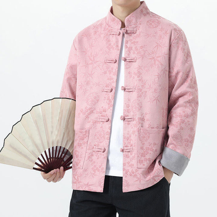 Buddha Stones Fall Jacquard Bamboo Frog-button Long Sleeve Men's Cotton Jacket With Pockets - image 14