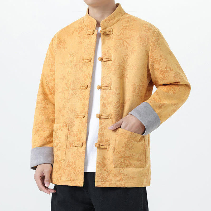 Buddha Stones Fall Jacquard Bamboo Frog-button Long Sleeve Men's Cotton Jacket With Pockets - image 3