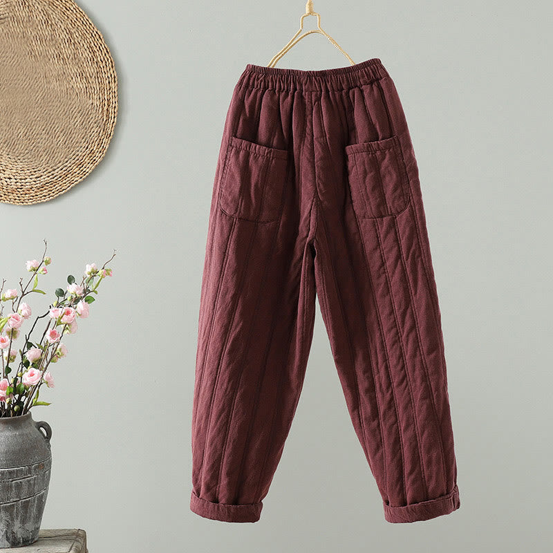 Buddha Stones Daily Plain Drawstring Design Women's Harem Elastic Waist Cotton Pants With Pockets - image 7